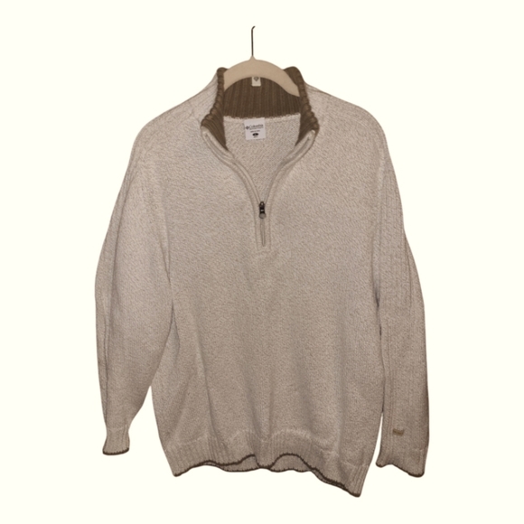 Cloumbia* 1/4 Zip* Cotton Blend Sweater* Oatmeal with Brown Trim* Sz L - Picture 3 of 7